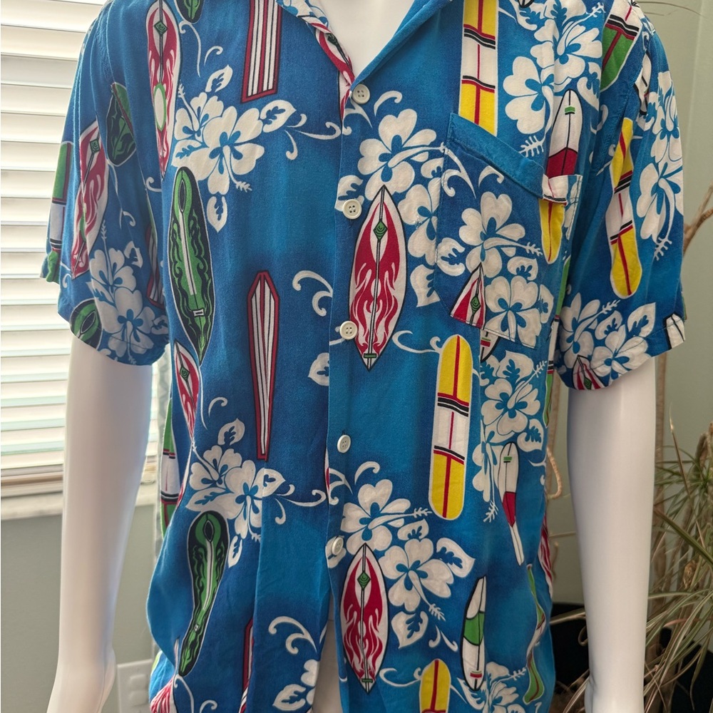 Blue Surfboard Print Casual Button Down Shirt